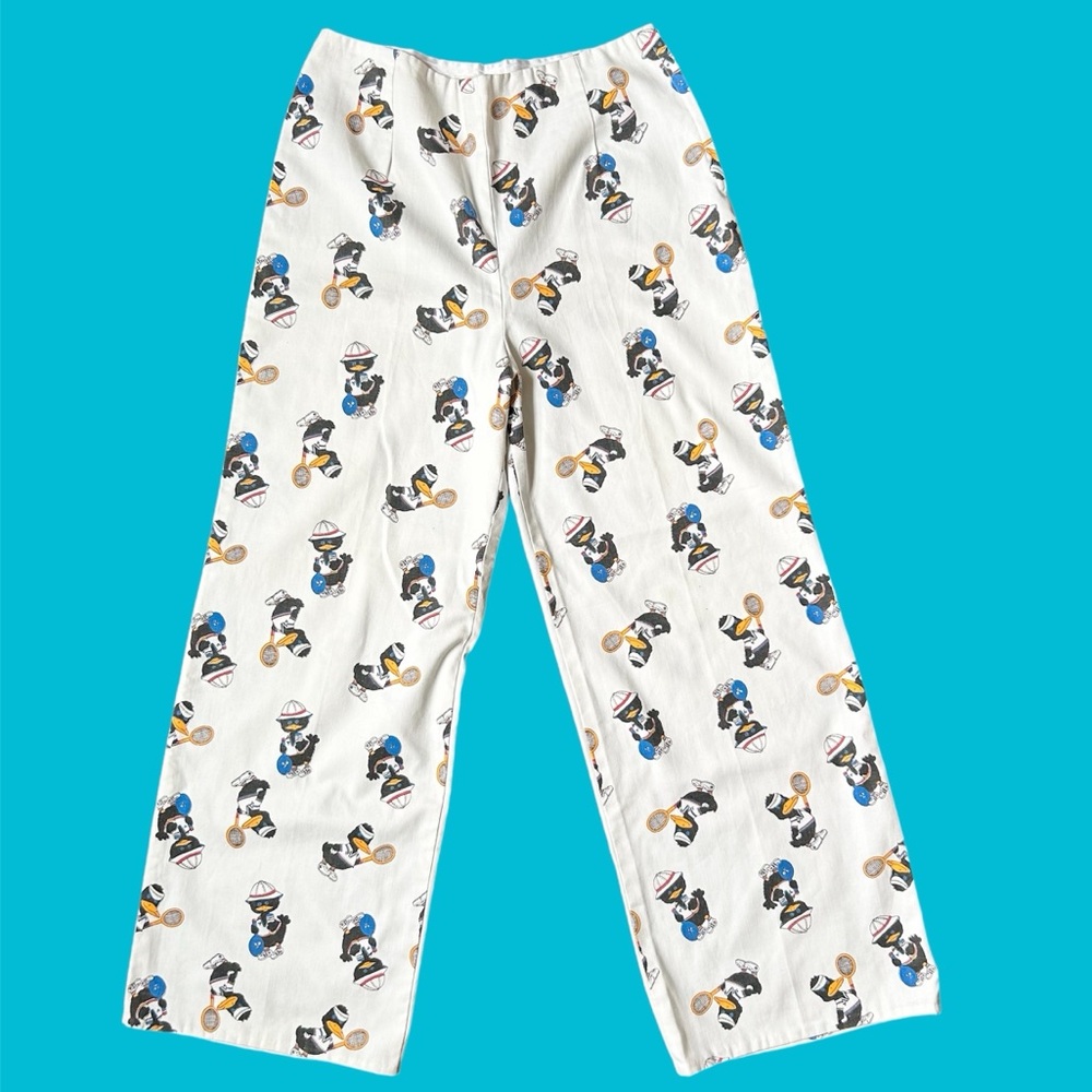 Vintage 80s 90s Wide Leg AOP Tennis Duck Pants High Rise Medium Large